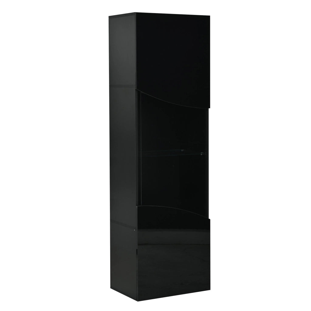 Vetrina lucida, illuminazione a LED, ante in vetro, 35 x 50 x 165 cm, nero