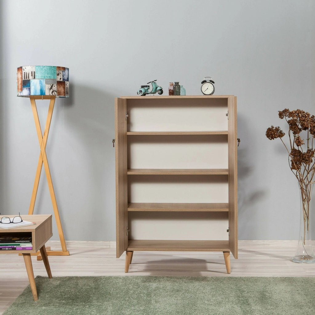 Credenza Andalusite, Buffet da soggiorno, Madia da salotto, Dispensa da cucina, 80x36h127 cm, Quercia e Multicolore
