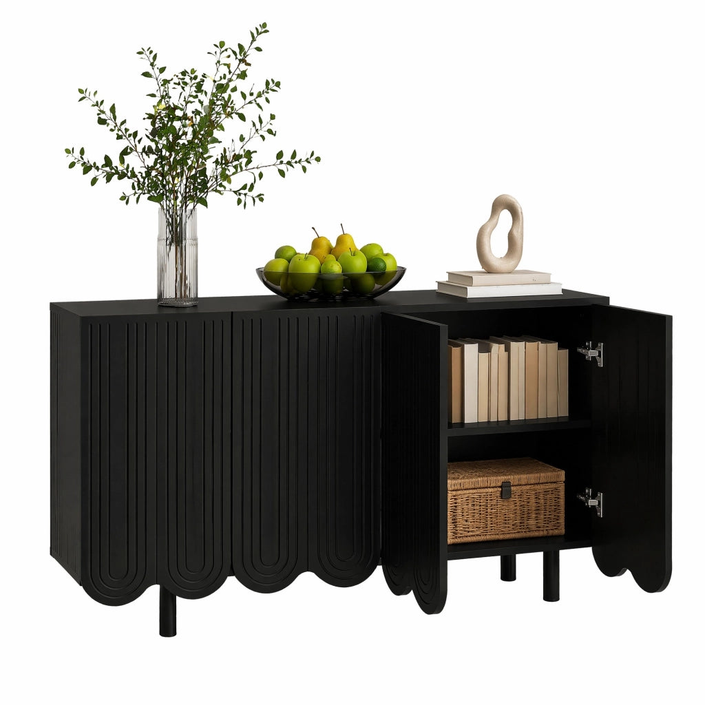 Sideboard con 4 ante intagliate; 120 x 80;8 x 37;5 cm; MDF; nero
