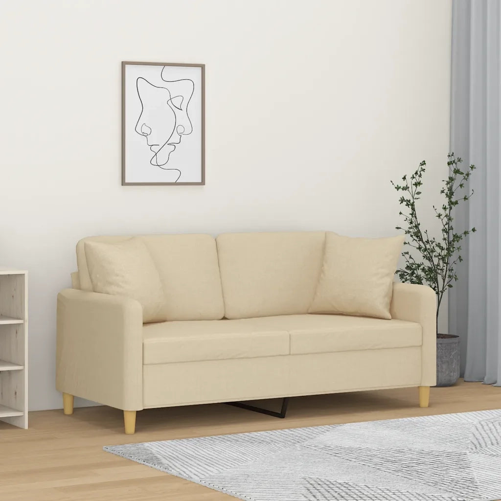 Divano | Divano da soggiorno | Sofa a 2 Posti con Cuscini Crema 140 cm in Tessuto