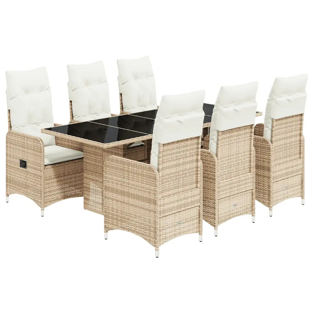 Set da BistrÃ² da Giardino 7 pz con Cuscini Beige in Polyrattan
