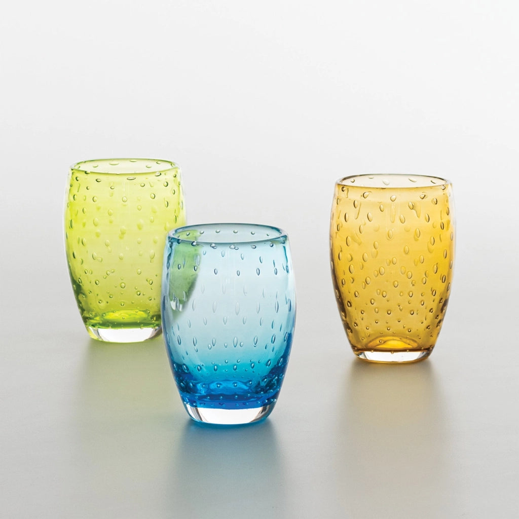 Bolicante Set di 6 Bicchieri Tumbler in Vetro Soffiato a Bocca color Ambra con Effetto a Bollicine Artigianale Stile Muranese 6 pezzi serie Bolicante