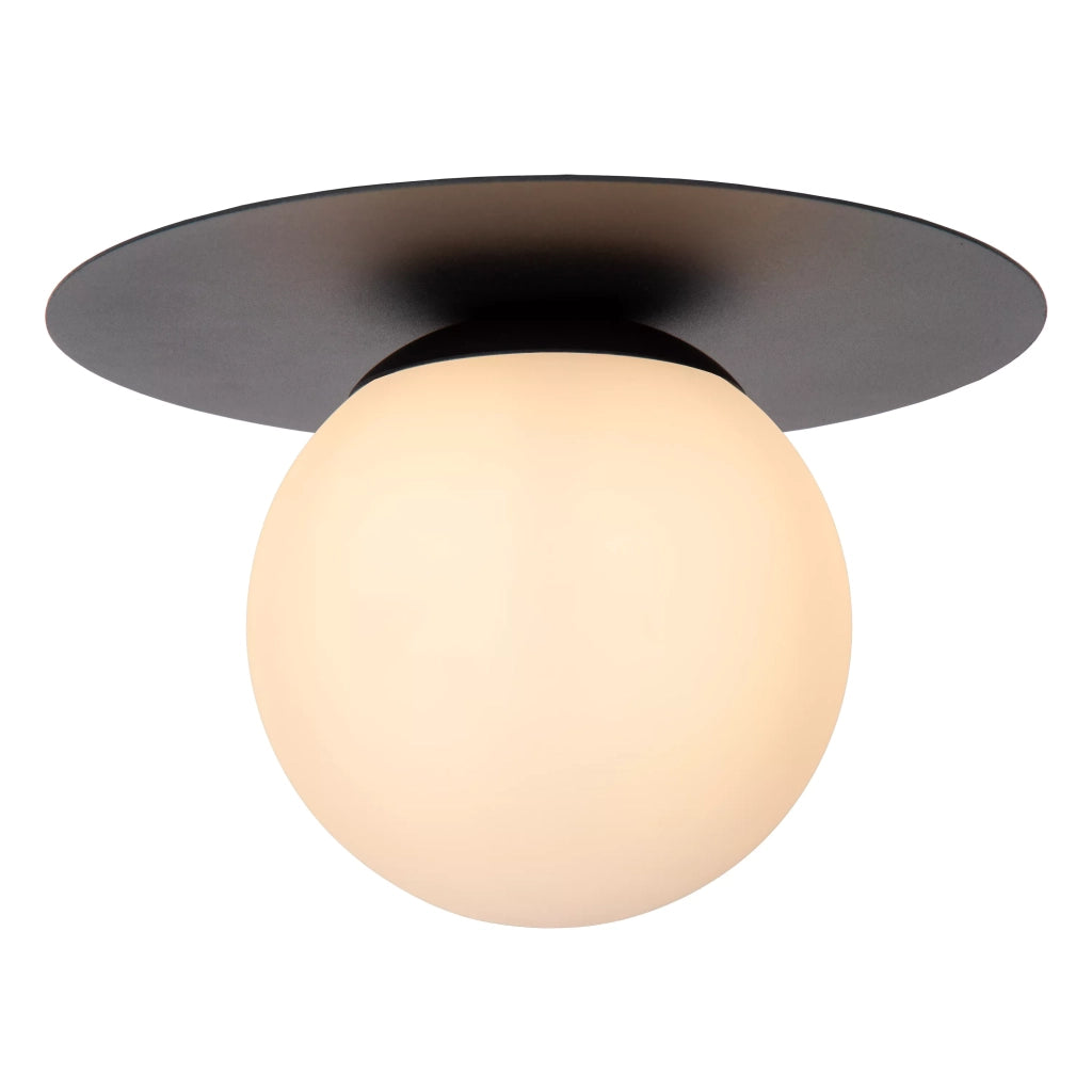 Plafoniera sfera vetro opale/nero Tricia Lucide E27