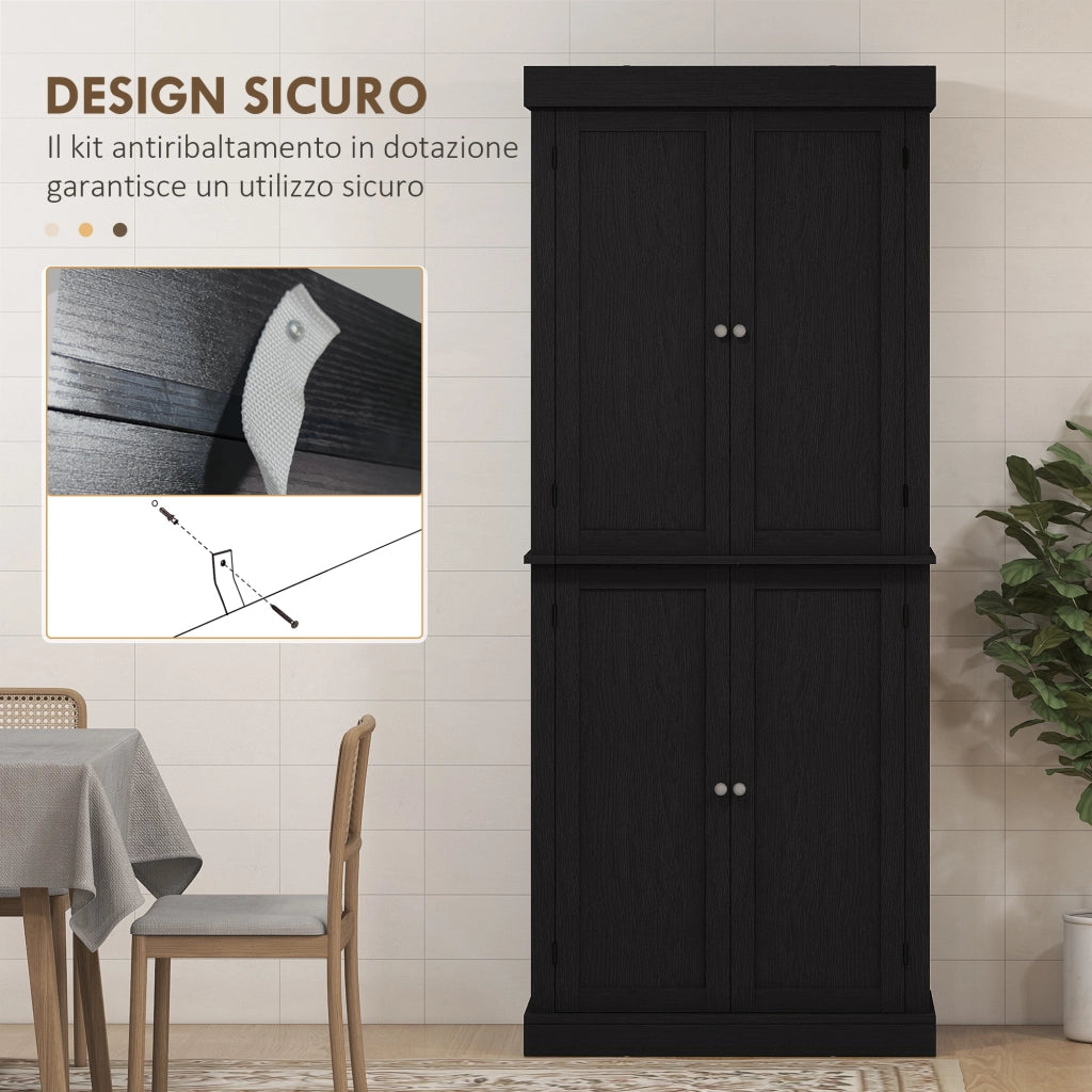 Mobile Cucina Alto con Ripiani Regolabili e Ante in Legno ¨C Zephmum ¨C 76x40.5x184 cm, Nero