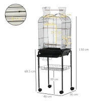 Gabbia per Uccelli con 3 Posatoi, 2 Ciotole e 2 Porte Laterali, in Acciaio, PP e Legno, 46x36x130 cm, Nera