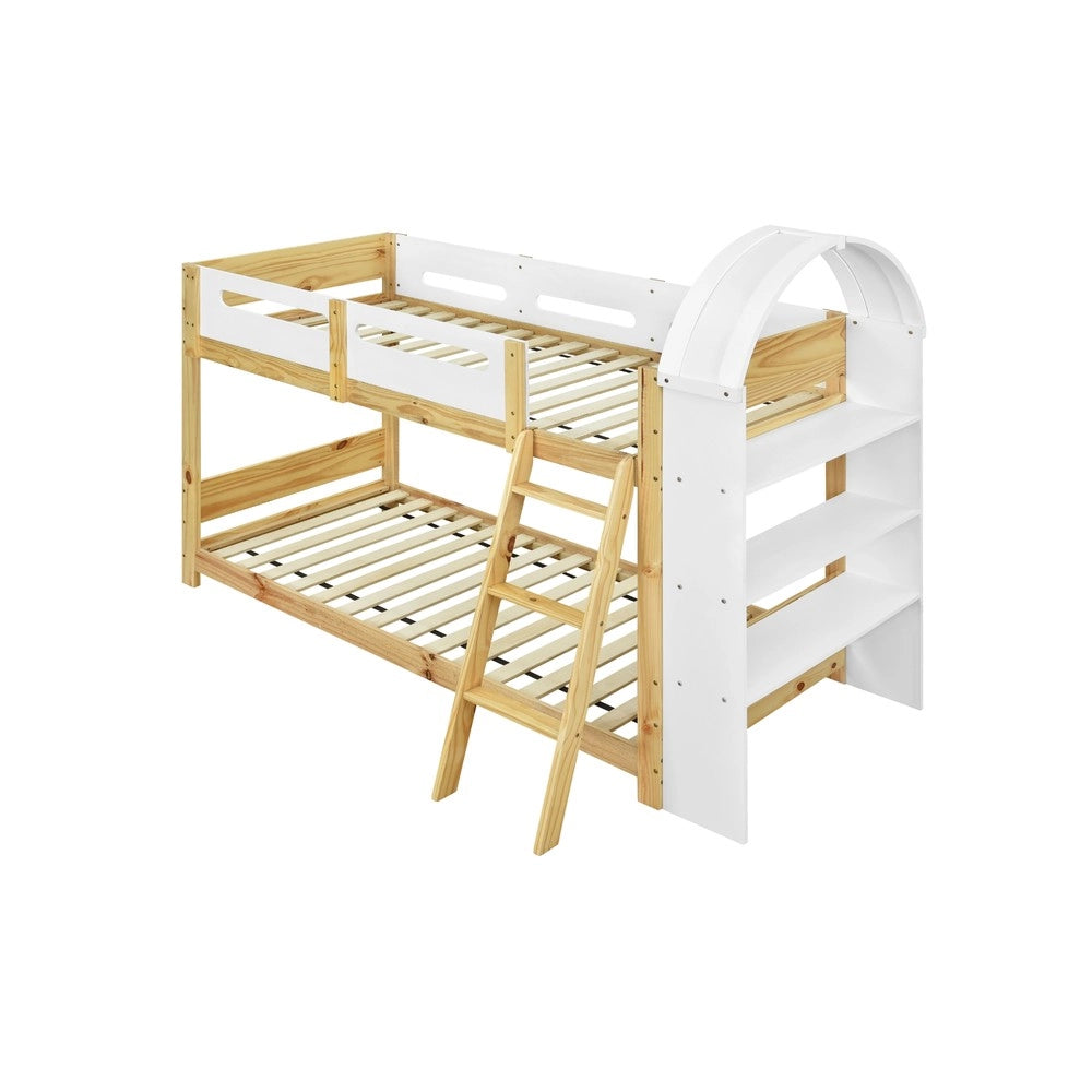 Letto a Castello Singolo in Legno con Rete a Doghe ¨C MINIMAL ¨C Pino/MDF/Multistrato, Bianco, 90x200