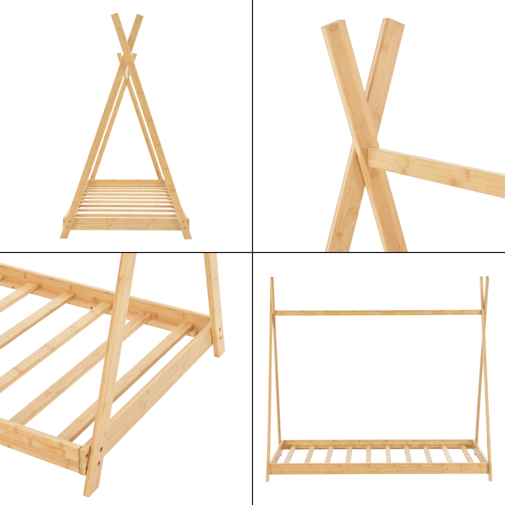 Letto 'Vimpeli' a Forma di Tenda Indiana con Materasso 90 x 200 cm Bambù Naturale [en.casa]