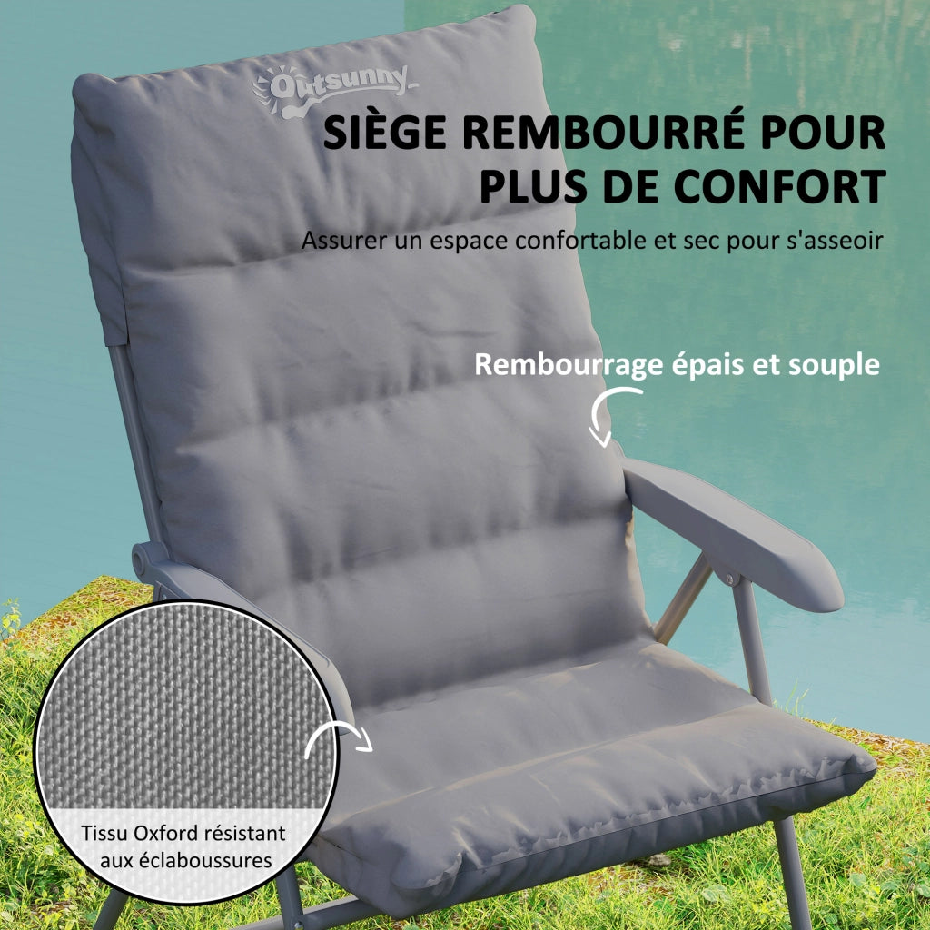 Sedia pieghevole da camping ¨C zephmum ¨C grigio, imbottita, schienale regolabile