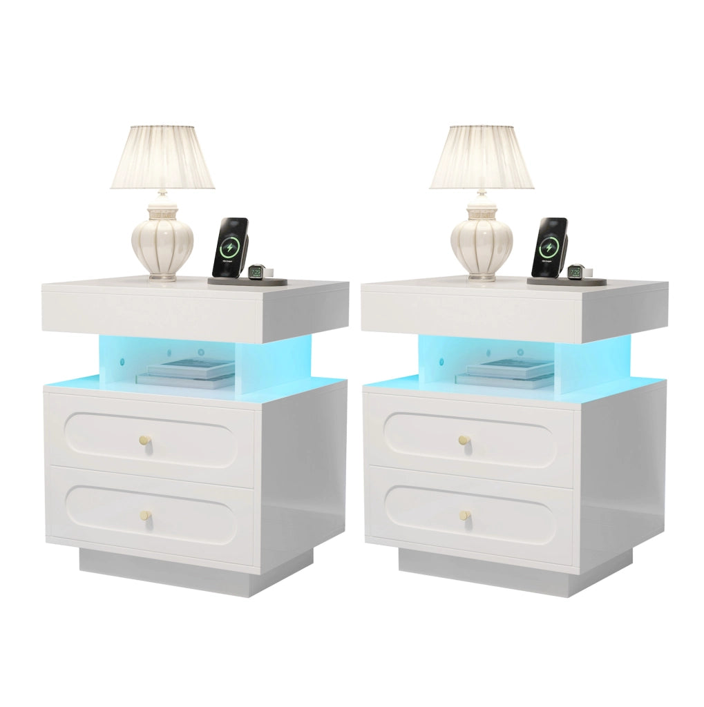 Comodino LED in truciolare 100x40x60 cm; bianco