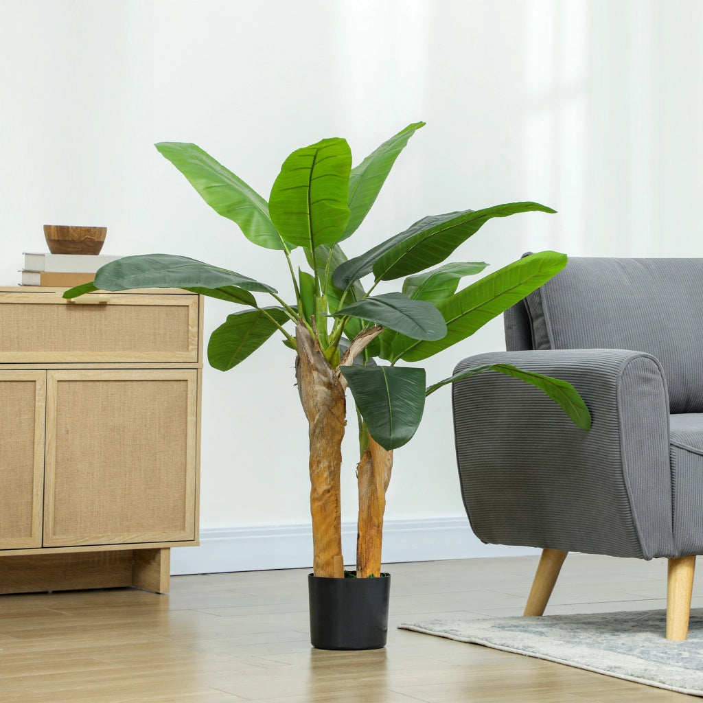 Pianta Artificiale di Banano Alta 120 cm con Vaso Incluso per Interni, Verde