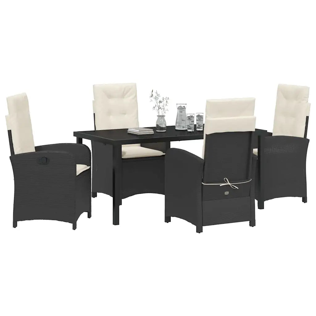 Set da Pranzo per Giardino con cuscino 5 pcs Nero polyrattan 3380256