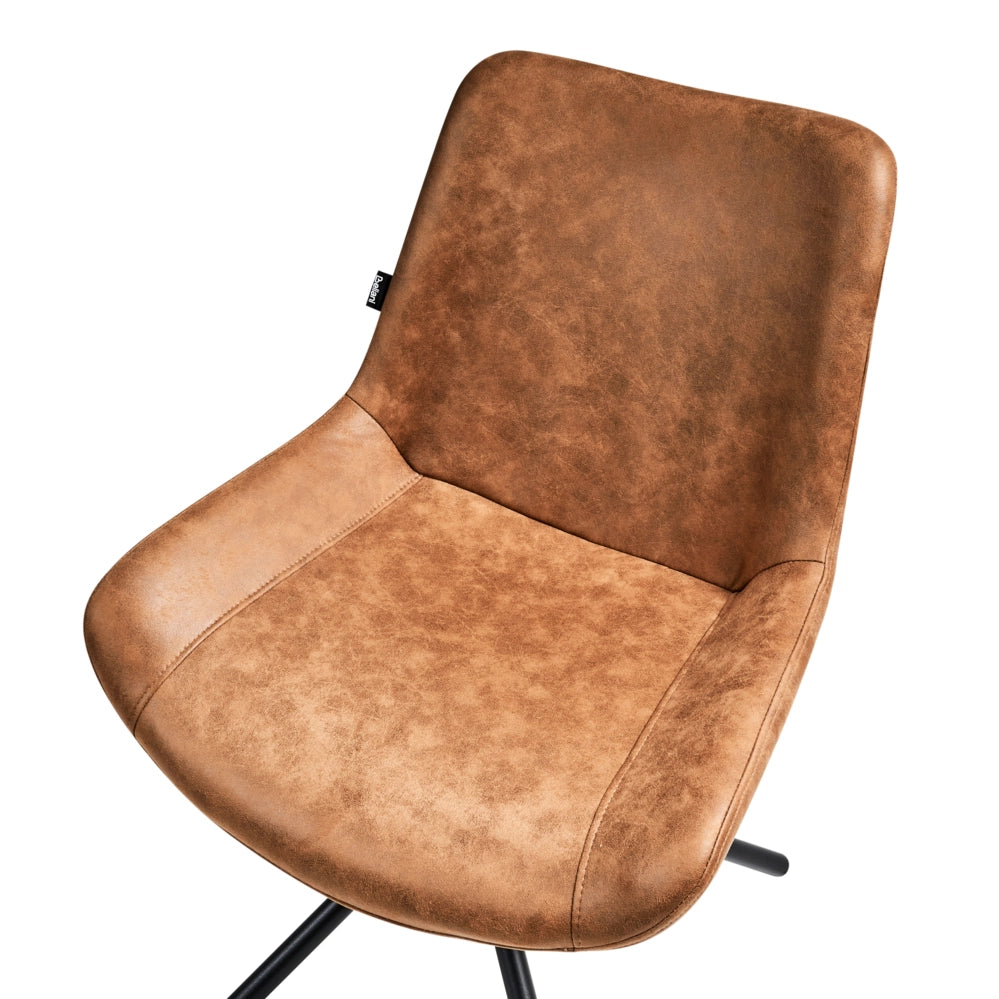 Set di 2 sedie da pranzo in ecopelle scamosciata marrone stile retrò seduta rotonda