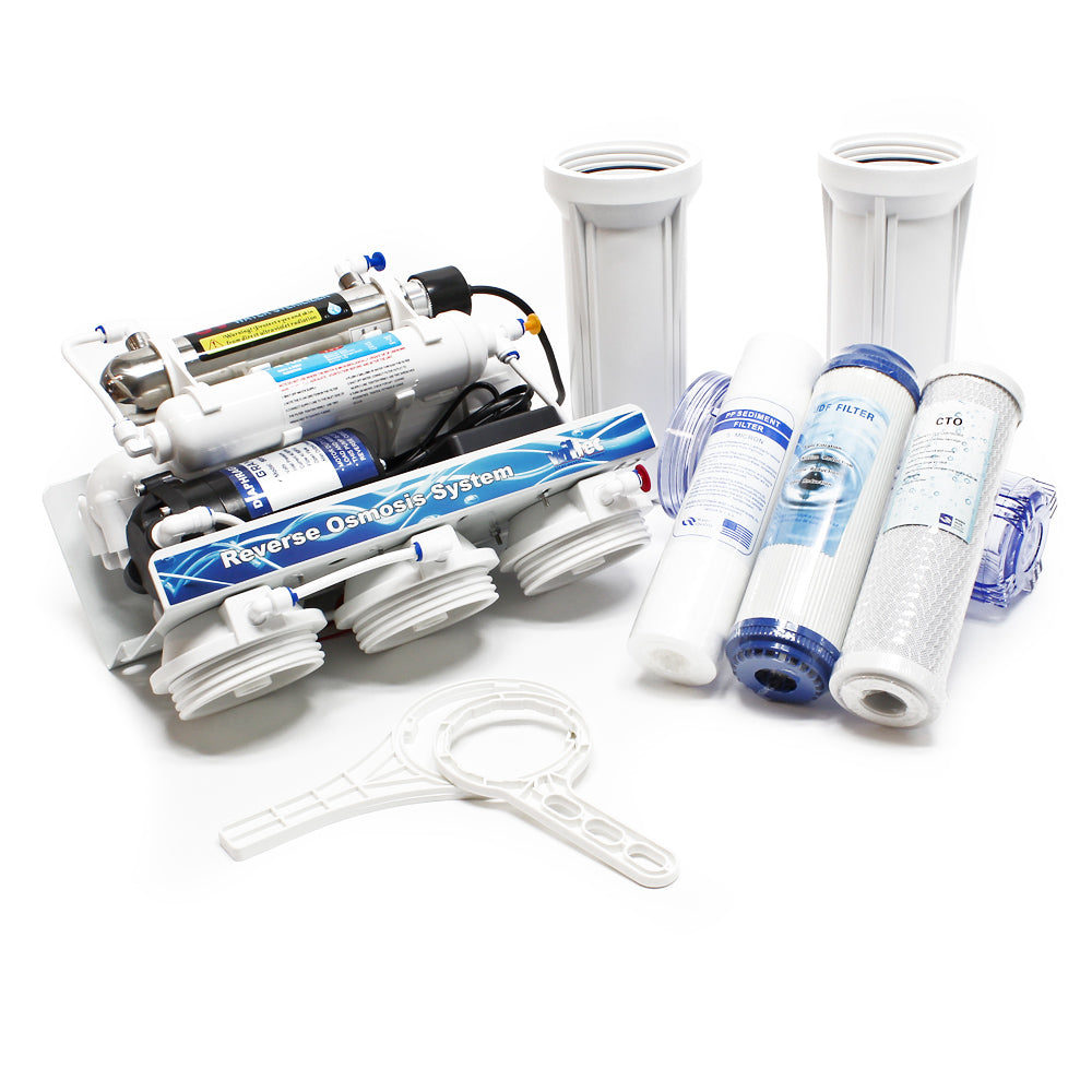 Naturewater Impianto osmosi inversa a 6 stadi 180 l/giorno con chiarificatore UV e pompa di spinta