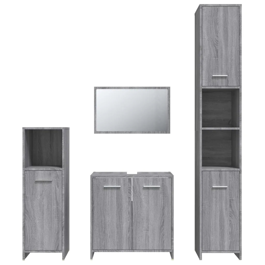 Set Mobili da Bagno | Armadio da bagno 4 pz Grigio Sonoma in Legno Multistrato