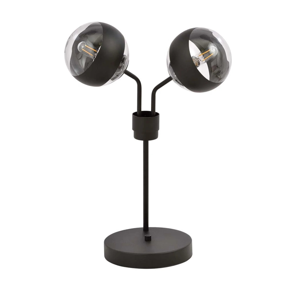 Lampada Da Tavolo Moderna Orione Acciaio Nero Trasparente 2 Luci E14 Ip20