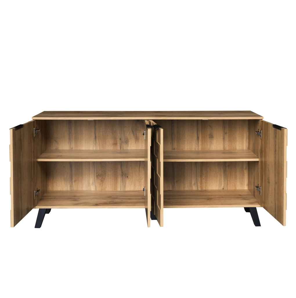 Credenza 160;5x35;5x78 cm con 4 ante; ripiani regolabili; pannello truciolare; colore naturale