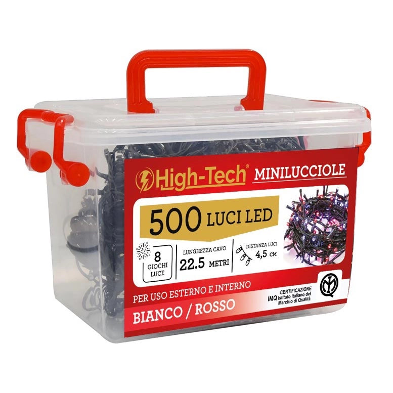 HIGH-TECH BOX LUCI A FILO MINILUCCIOLE CON 500 LED IN COLORE BIANCO E ROSSO