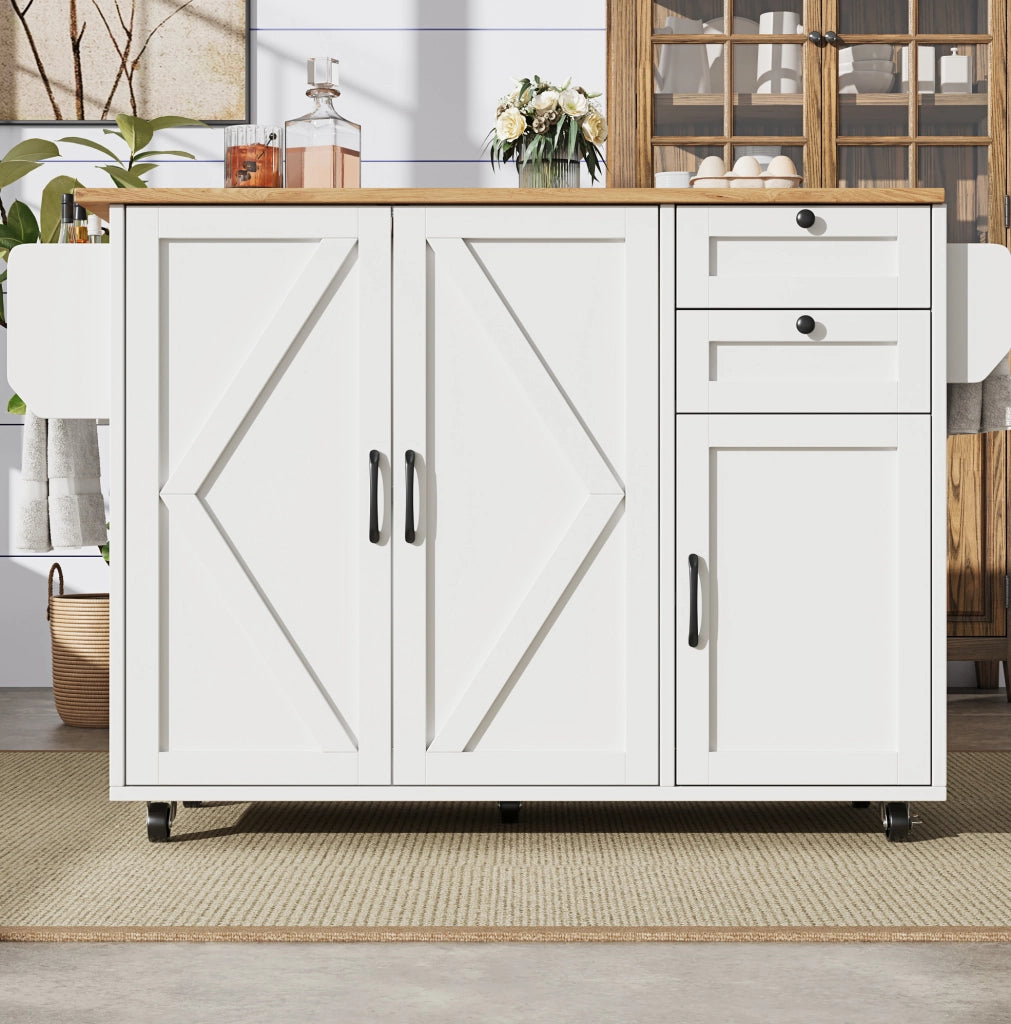 Carrello da cucina pieghevole con tavolo e cassetti bianco
