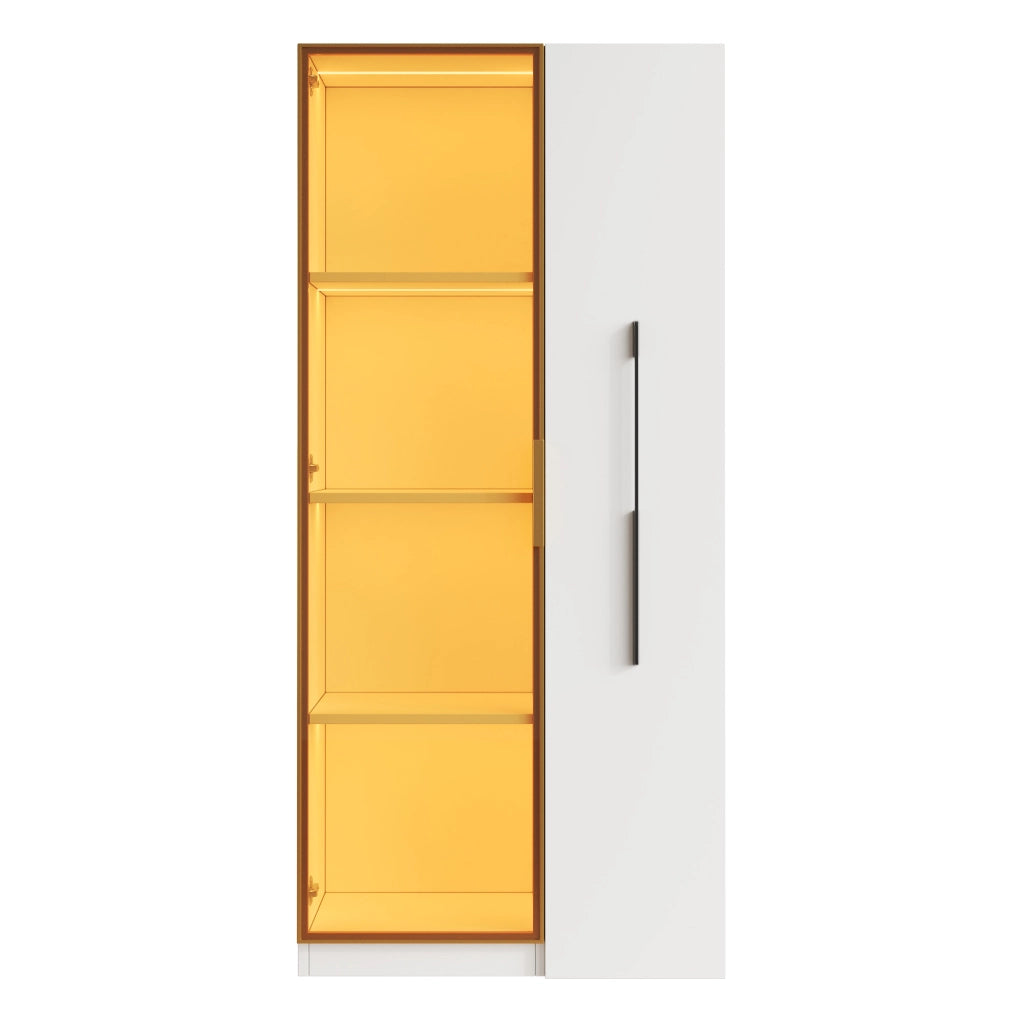 OKWISH Vetrina con Anta in Vetro, Modulo Laterale Estraibile e LED, per Soggiorno o Sala da Pranzo, MDF, Bianco, 70 x 40 x 160 cm