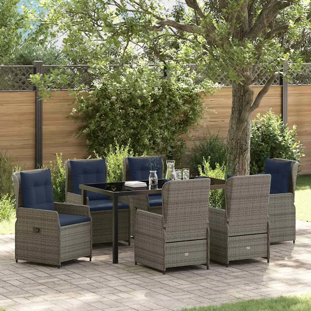 Set da Pranzo per Giardino 7 pcs Grigio Poly Rattan 3381034