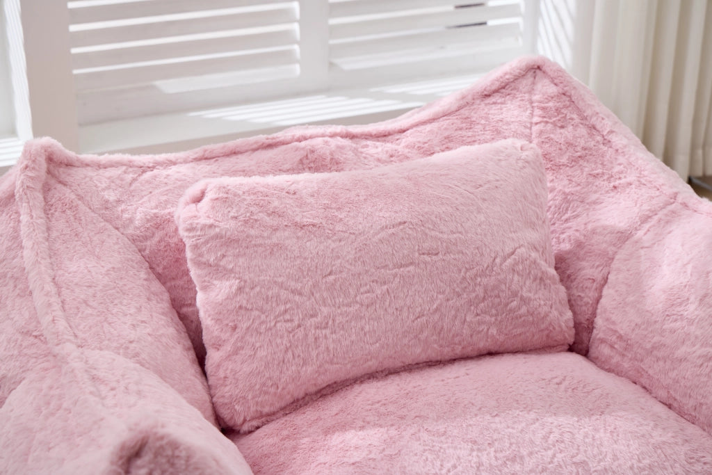 POLTRONA SACCO Morbida in Faux Fur Rosa per Soggiorno e Camera da Letto