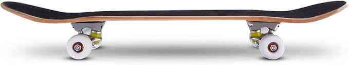 Skateboard Legno Principianti, Tavola in 7 Strati Acero, Staffa Lega Alluminio, PU Ruote, Double Kick Standard 79x20 cm, Superficie Antiscivolo, Longboard per Bambini/Adolescenti/Adulti, Nero