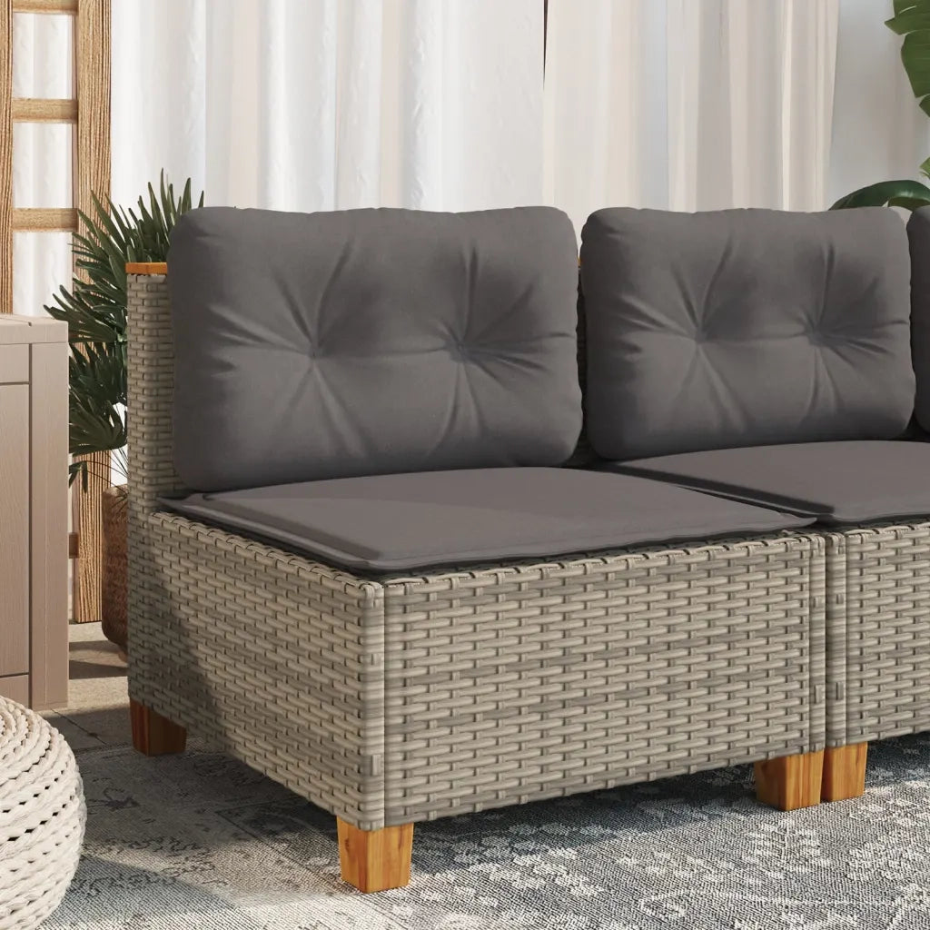 Divano Giardino Senza Braccioli con Cuscini Grigio Polyrattan 365906