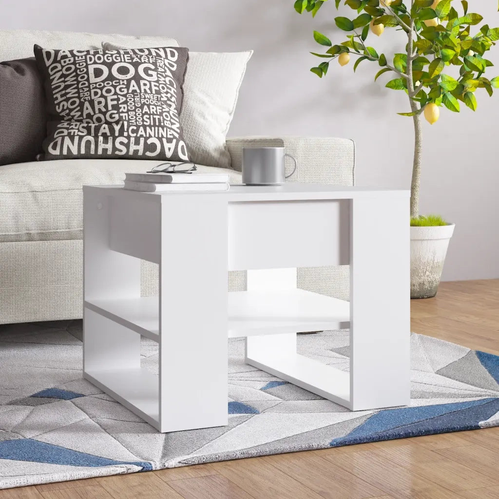 Tavolino da salotto | Tavolino da caff¨¨ | Tavolino da Soggiorno Bianco 55,5x55x45 cm in Legno Multistrato