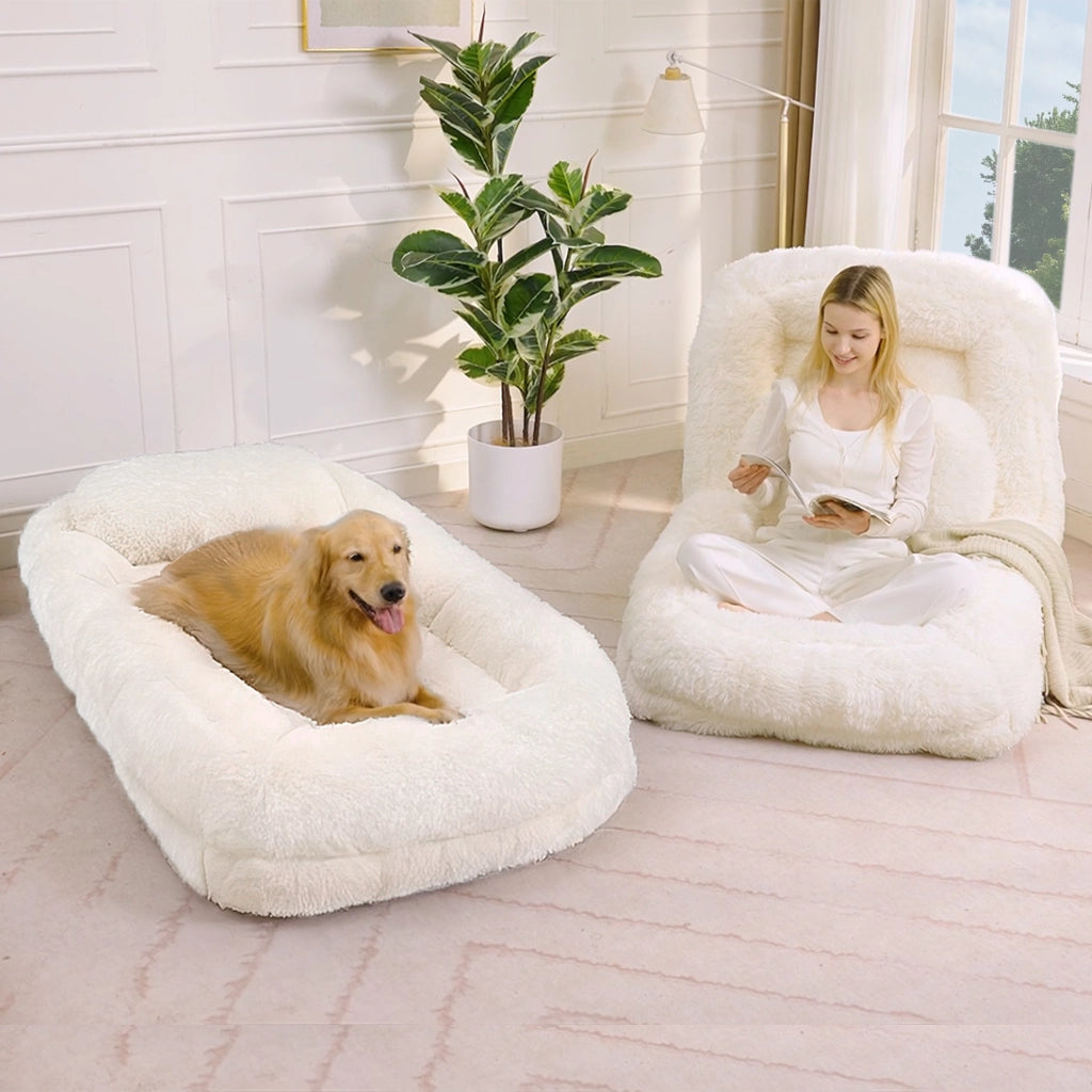 Poltrona da Gaming Pieghevole ¨C MINIMAL ¨C Beige, Tessuto Peluche, 5 Posizioni