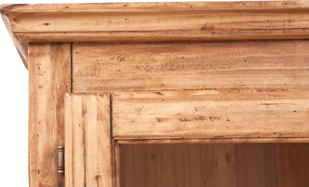 Biscottini Vetrina Country in legno massello di tiglio finitura naturale L120xPR37xH197 cm. Made in Italy