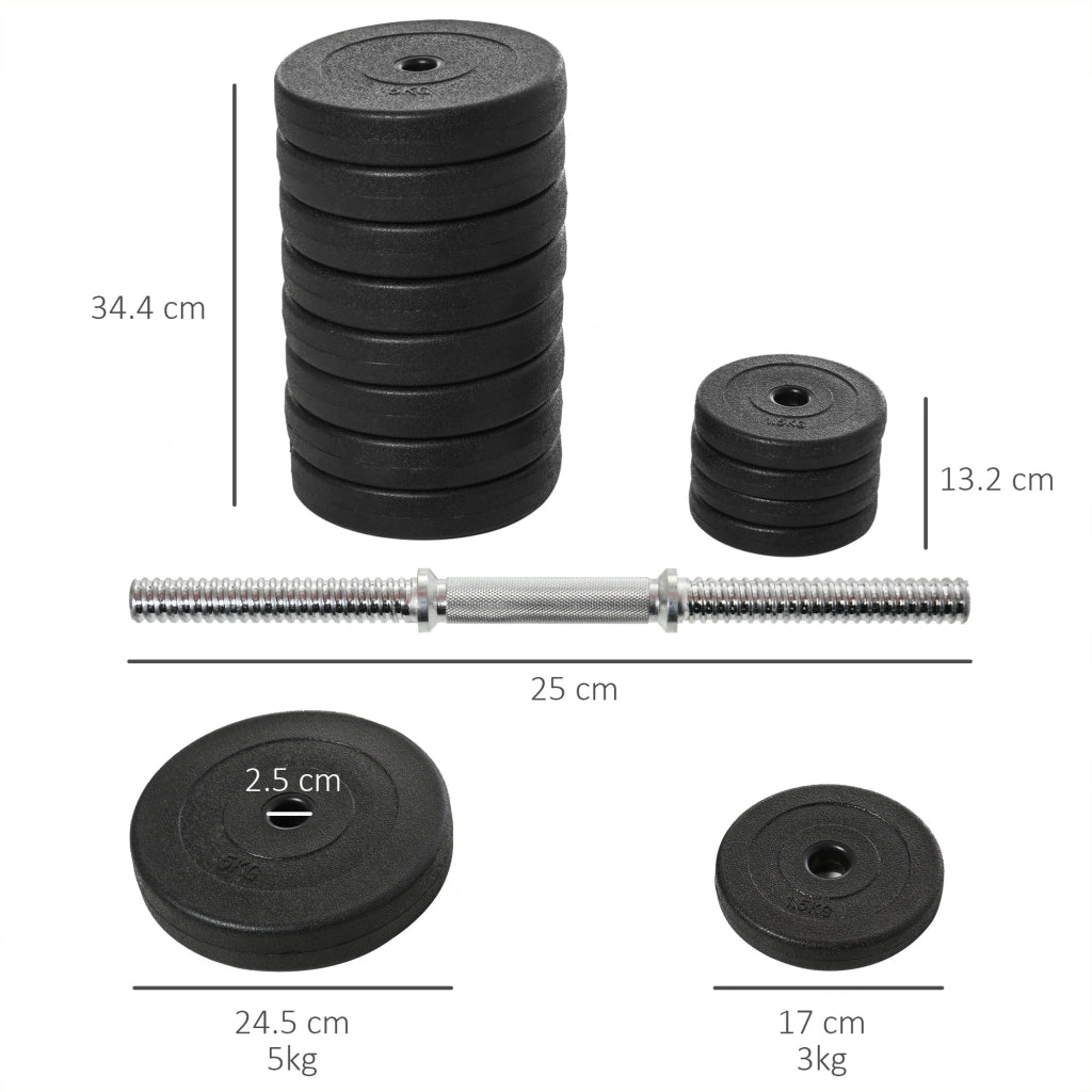 Set 2 Manubri con 12 Dischi Gommati 50 Kg in Acciaio