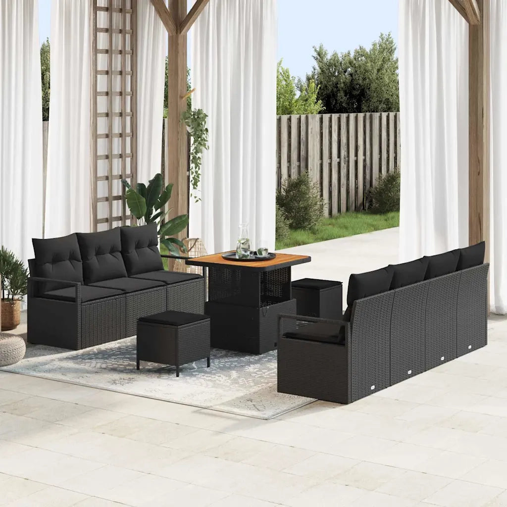 Set Divano da Giardino con cuscino con cuscino 10 pcs Nero
