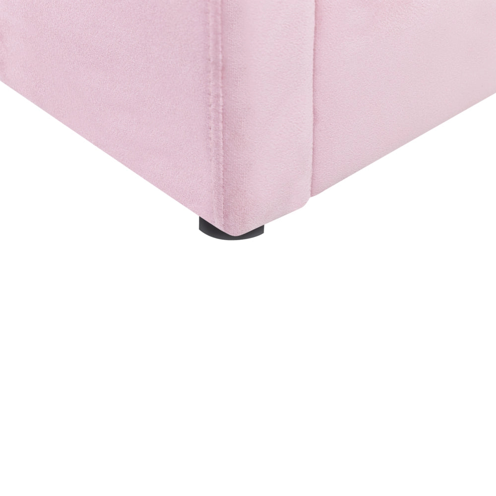 Letto con Contenitore in Velluto Rosa, Misura Singola 90 x 200 cm , Design Minimalista Retro con Testiera a Mezza Luna e Contenitore
