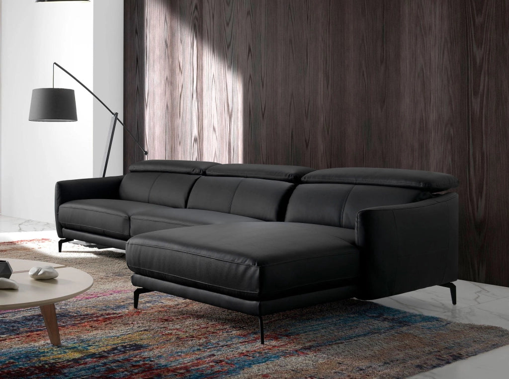Divano chaise longue destro in pelle nera