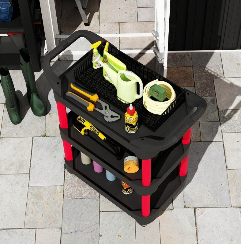 Carrello portautensili a 3 ripiani con ruote nero