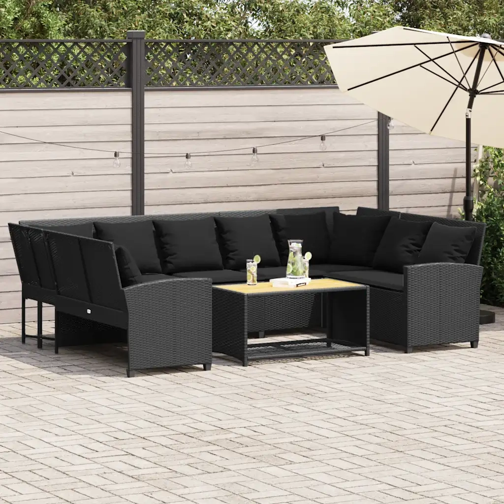 vidaXL Divano da Giardino con Cuscini in Polyrattan Nero