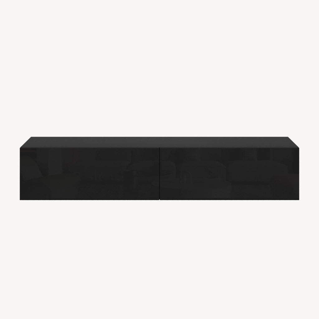 Mobile Pensile Evaton Porta TV da Parete 160 x 32 x 30 cm - Nero Lucido [en.casa]