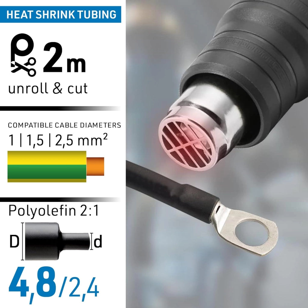 GUAINA TERMORESTRINGENTE 2M D.4,8/2,4MM NERA.