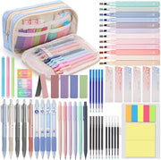 Stazione di scrittura 61 pezzi con zaino, 12 matite color pastello, 4 pennarelli cancellabili, 5 penna gomma, 6 matite meccaniche, articoli scolastici, articoli da ufficio, set di strumenti da scrivere (blu)