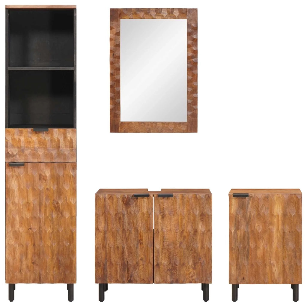 Set da Bagno con cassetto con porta 4 pcs Acacia Marrone Winish 3310038