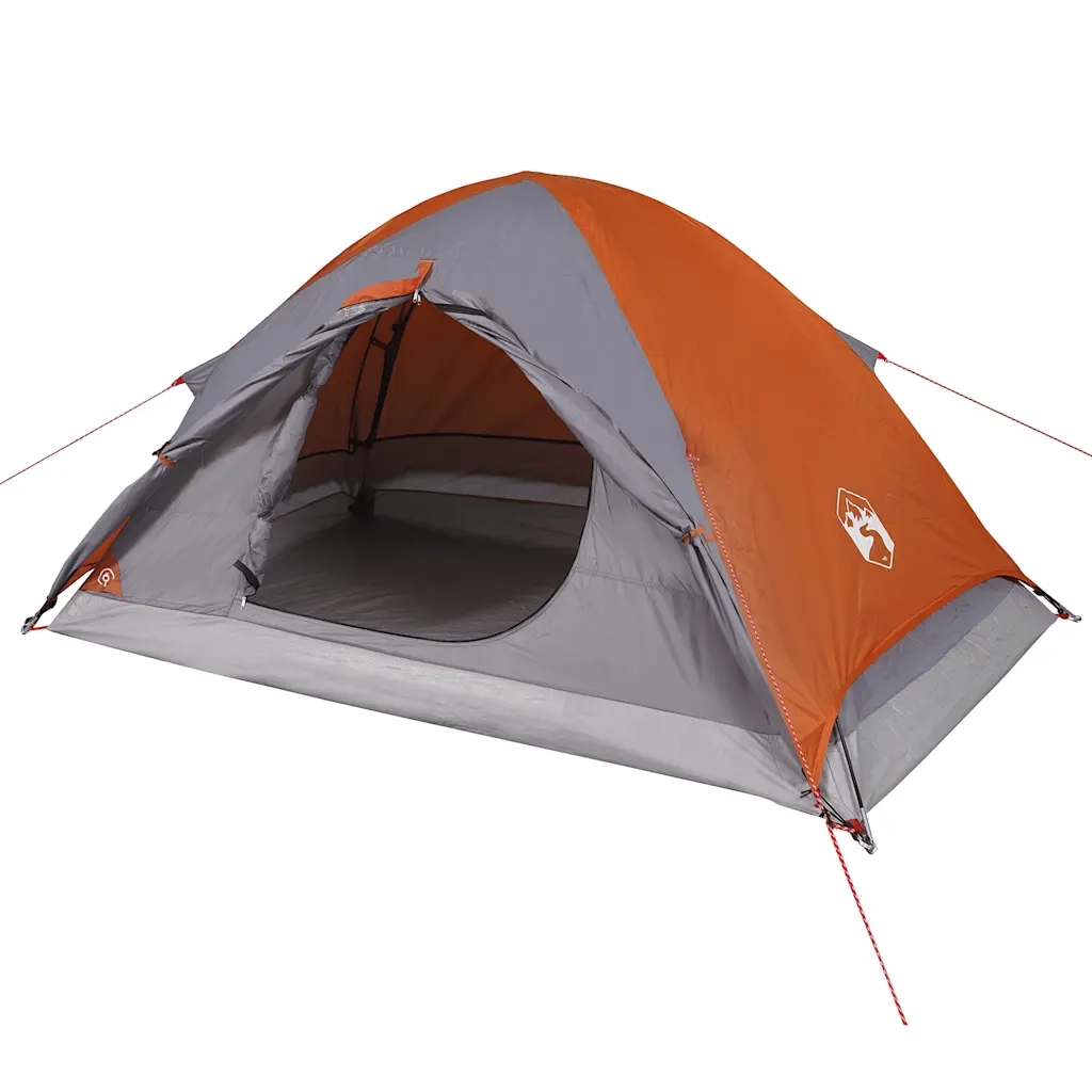 Tenda da Campeggio a Cupola 2 Persone-Tenda per Escursionismo Grigio e Arancione 717956