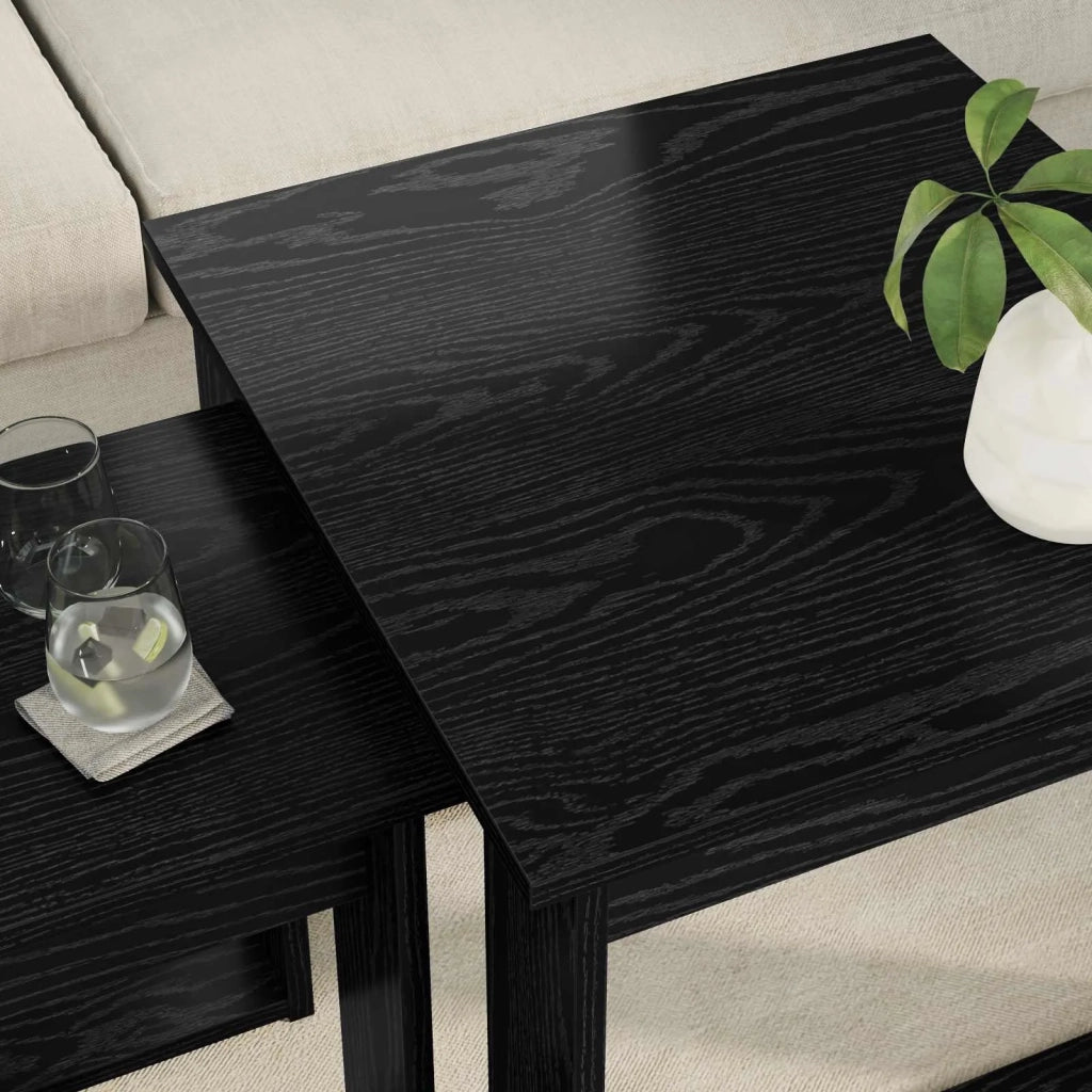 Set di Tavolini da Caffè 2 pcs Rovere Nero Legno multistrato