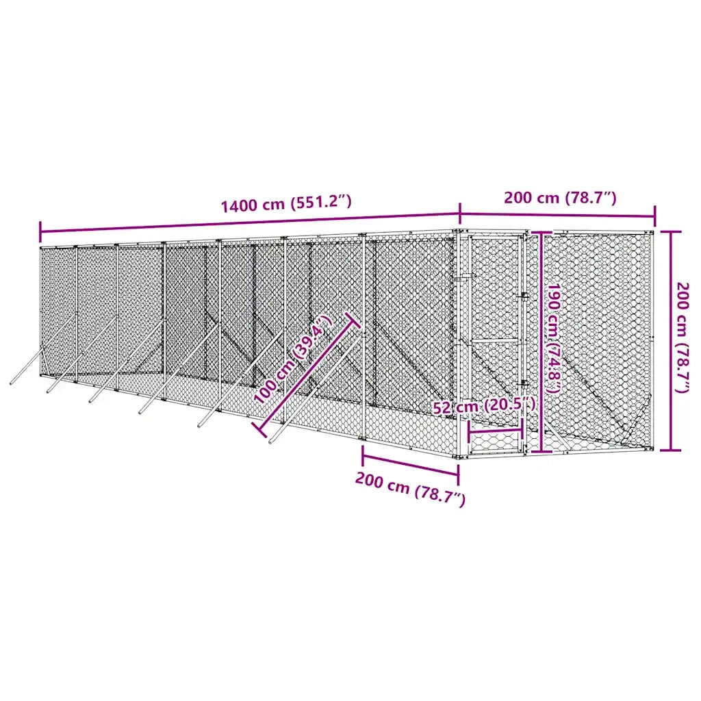 Cuccia per Cani da Esterno Argento 2x14x2 m Acciaio Zincato 3190454