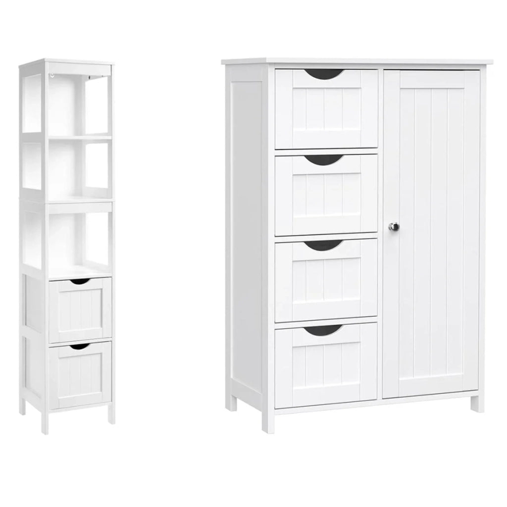 Set di 2 mobili da bagno con cassettiera aperta stile moderno soggiorno cucina bianco 12_0004029