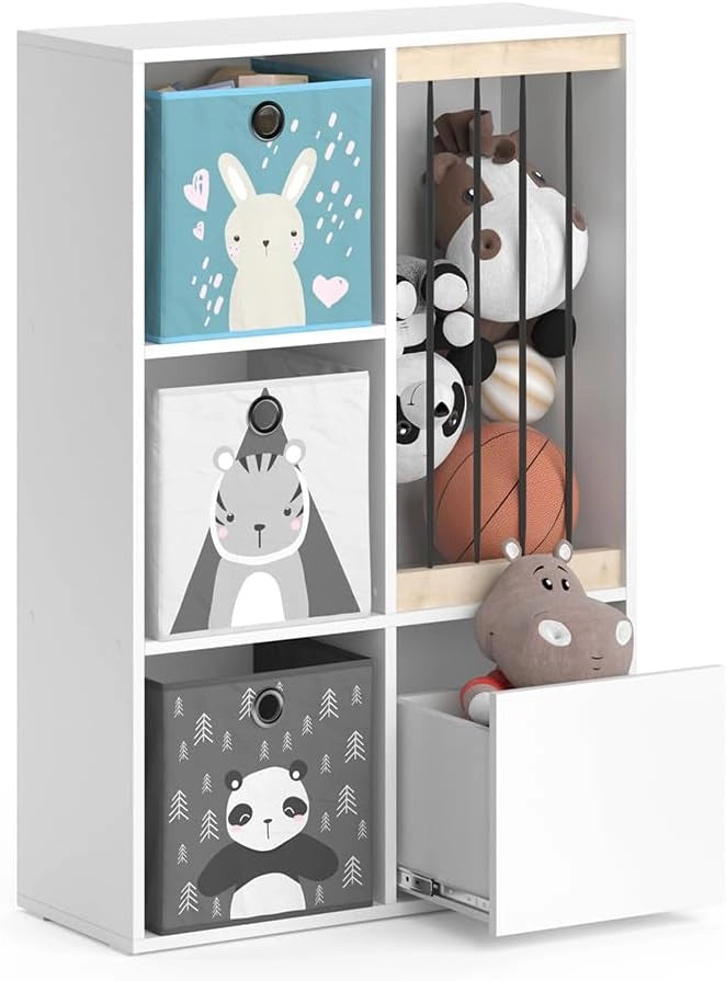 Libreria bambini Luigi, Bianco, 29.2 x 107.8 cm, combinabile per riporre giocattoli e libri