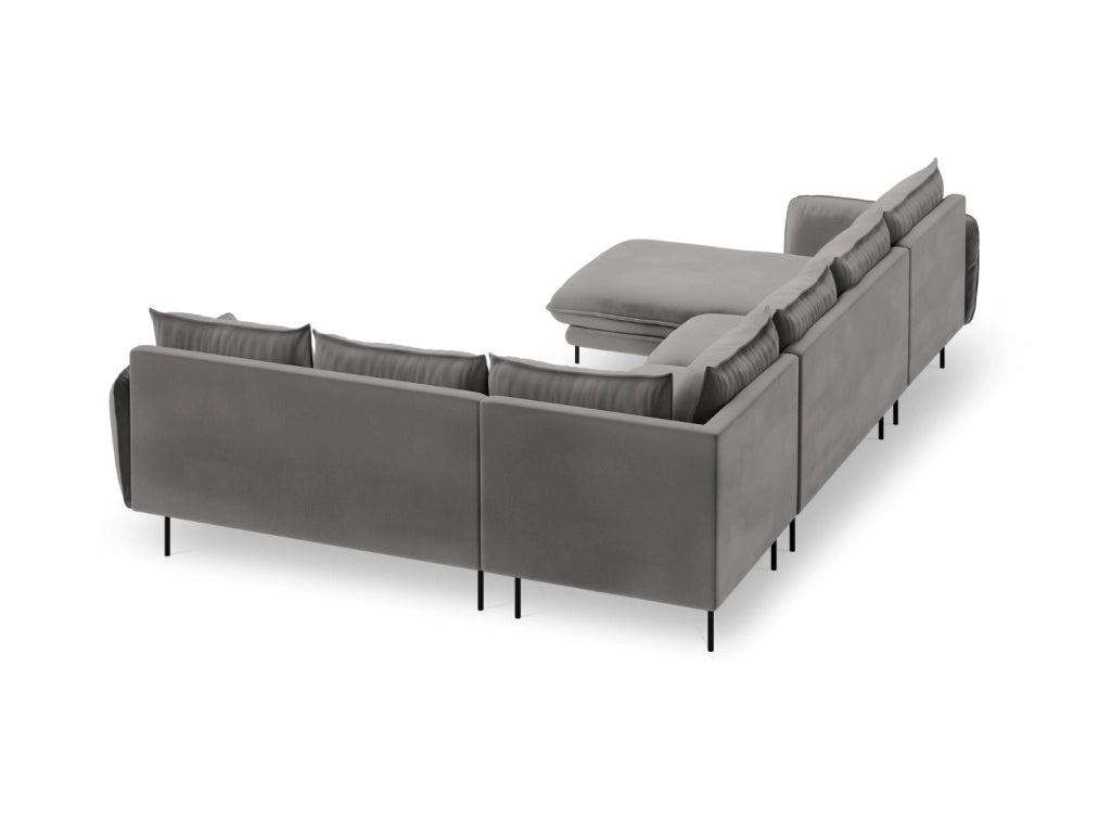 Cosmopolitan Design - Divano panoramico destro "Vienna" 7 posti in velluto grigio chiaro 