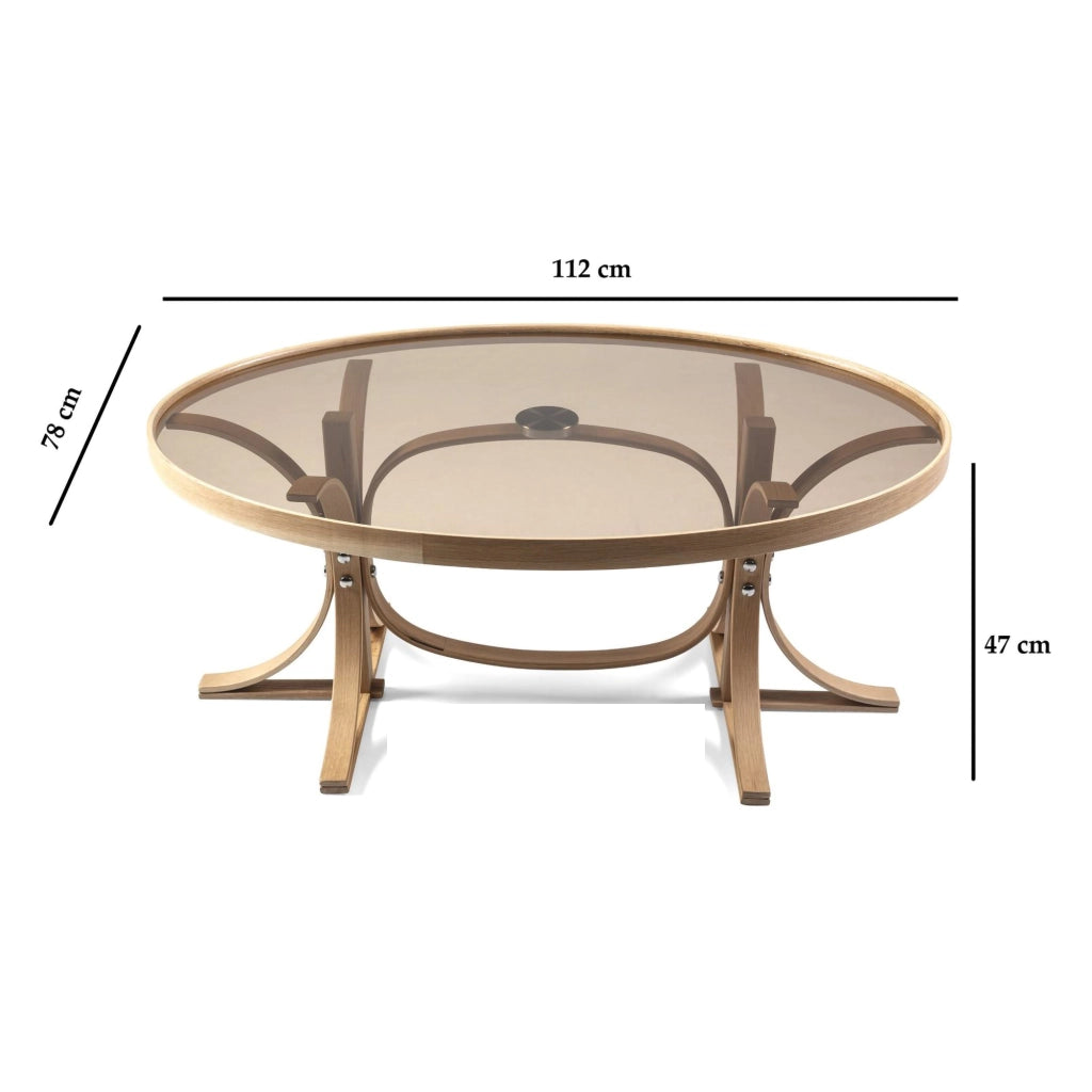 Sommo, Tavolino da Salotto Piano in Vetro Temperato, 112x78x47h cm Marrone Rovere