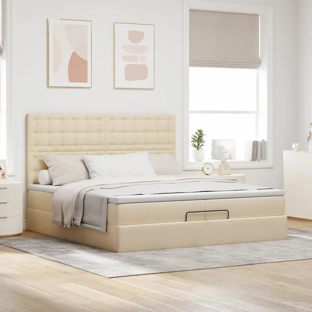 Struttura Letto Pouf con Materassi Crema 200x200 cm in Tessuto 3314202