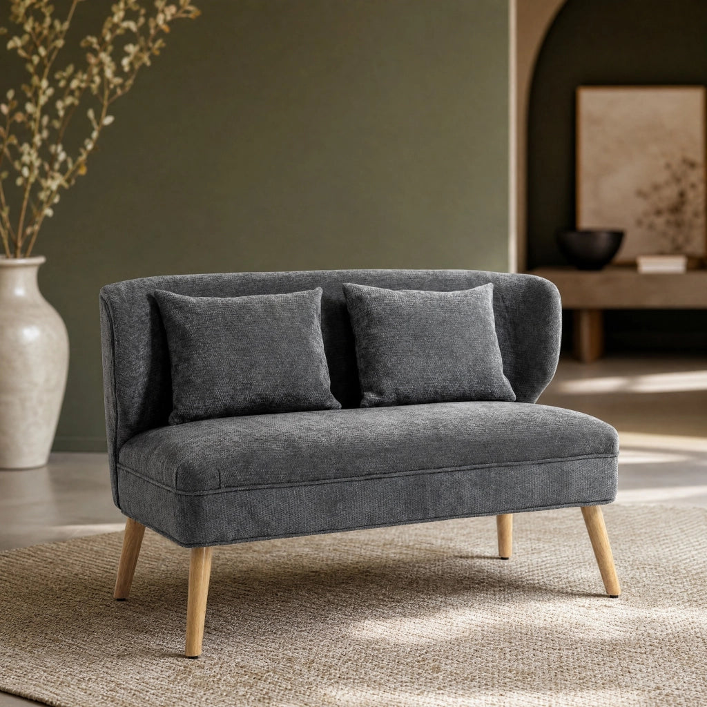 Divano 2 posti compatto in ciniglia grigio, 117 cm