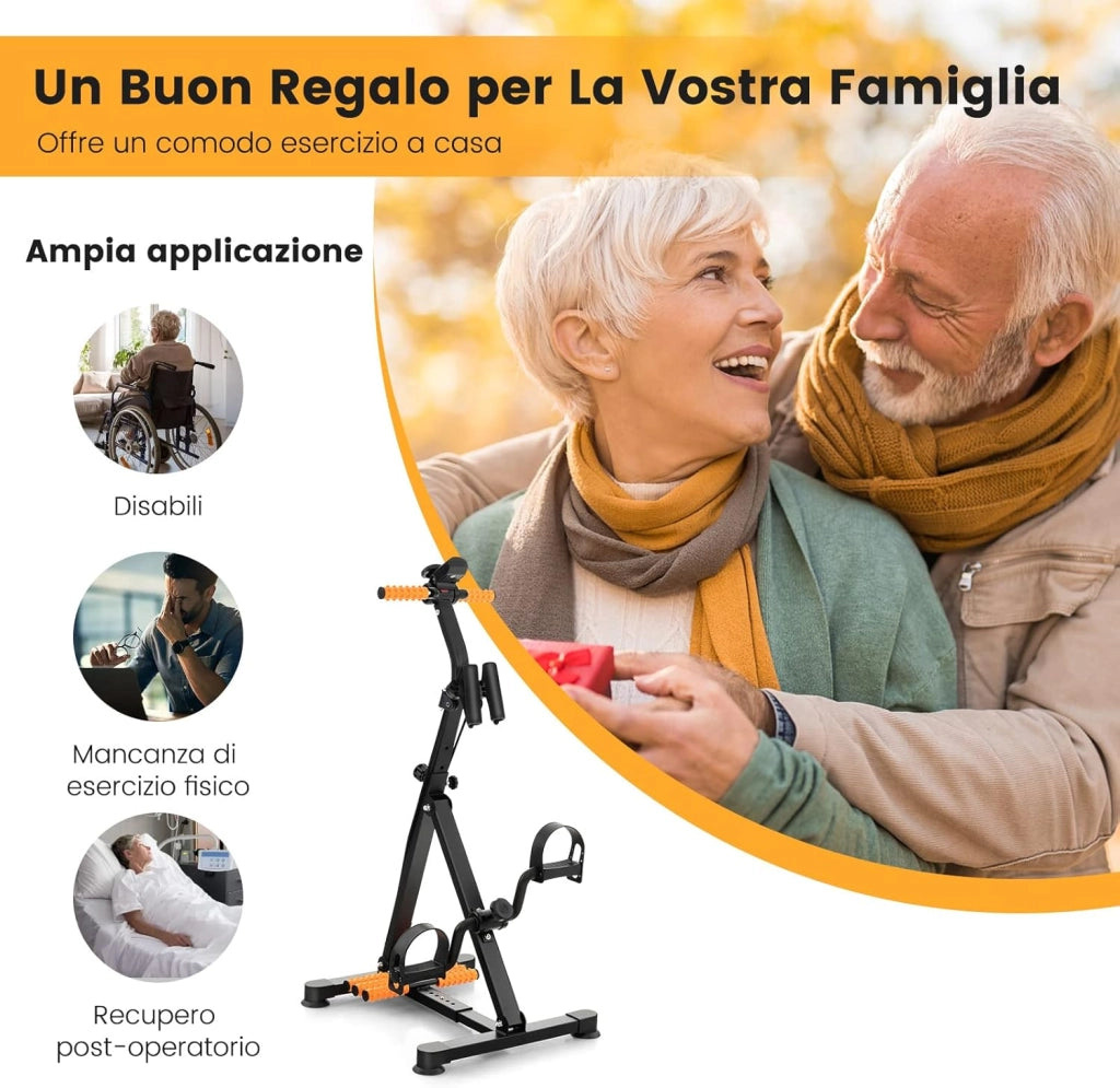 Cyclette a Pedali, Macchina per il Fitness per Mani, Braccia, Gambe e Ginocchia con Massaggio e Monitor LCD, Altezza e Lunghezza Regolabili
